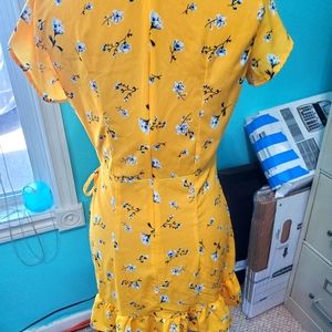 Golden yellow faux wrap dress